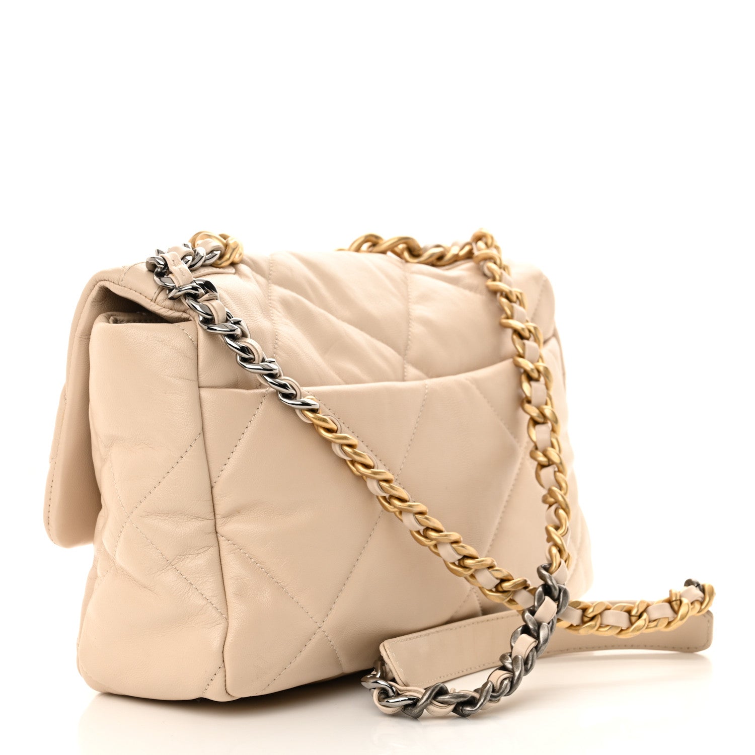 Chanel Goatskin Quilted Large Chanel 19 Flap Light Beige 3 of 12