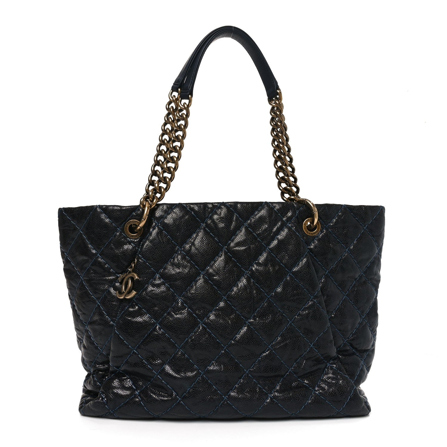 Chanel Glazed Caviar Coco Pleats Totes Navy 1 of 10