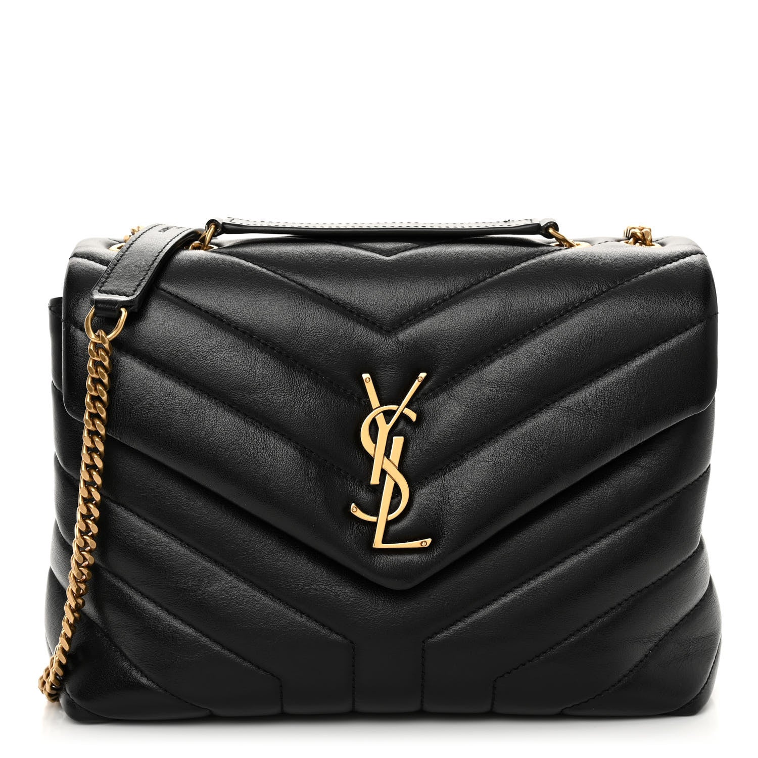 Saint Laurent Calfskin Y Quilted Monogram Small Loulou Chain Satchel Black 1 of 9