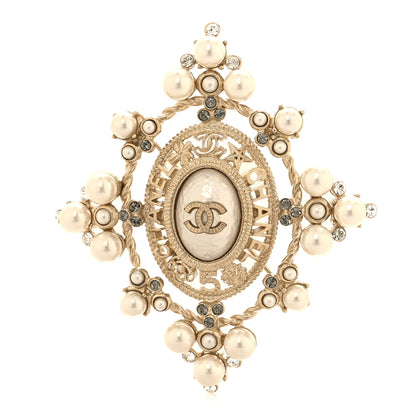 Chanel Pearl Crystal CC Brooch Gold 1 of 4