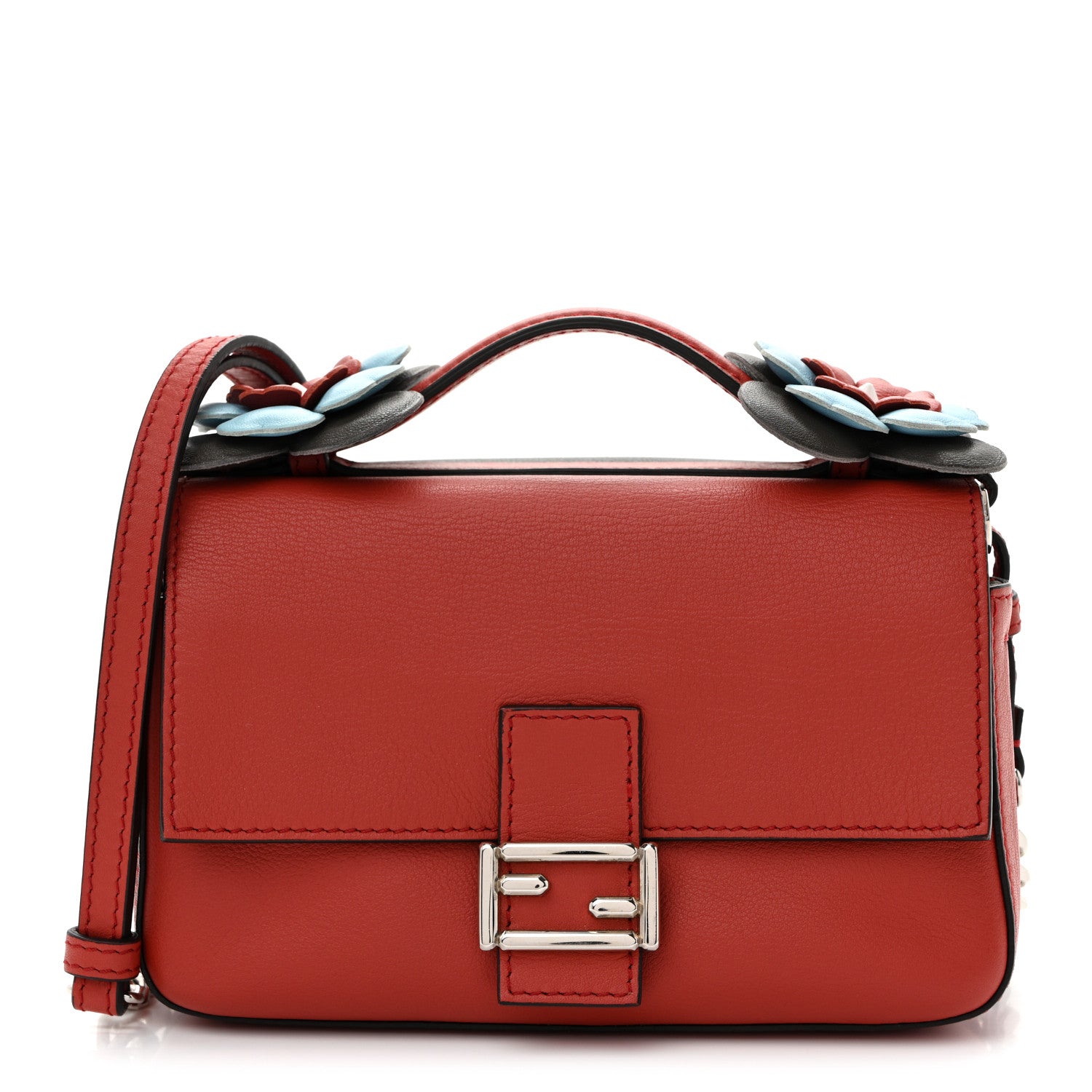 Fendi Vitello Dolce Flowerland Bi-Color Studded Micro Double Baguette Bloody Mary Carbone 1 of 10