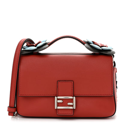 Fendi Vitello Dolce Flowerland Bi-Color Studded Micro Double Baguette Bloody Mary Carbone 1 of 10
