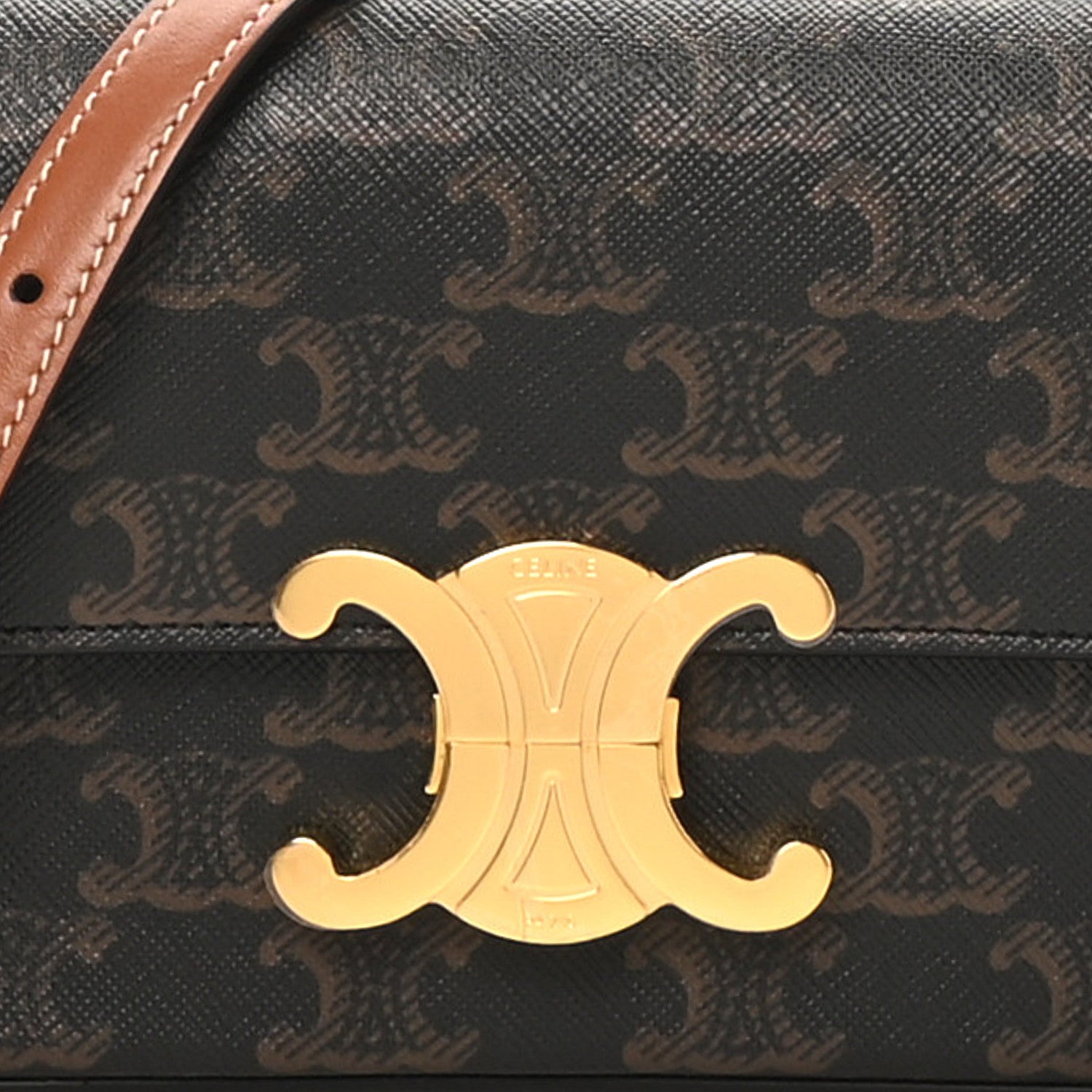 Celine Canvas Calfskin Triomphe Shoulder Bag Tan 7 of 9