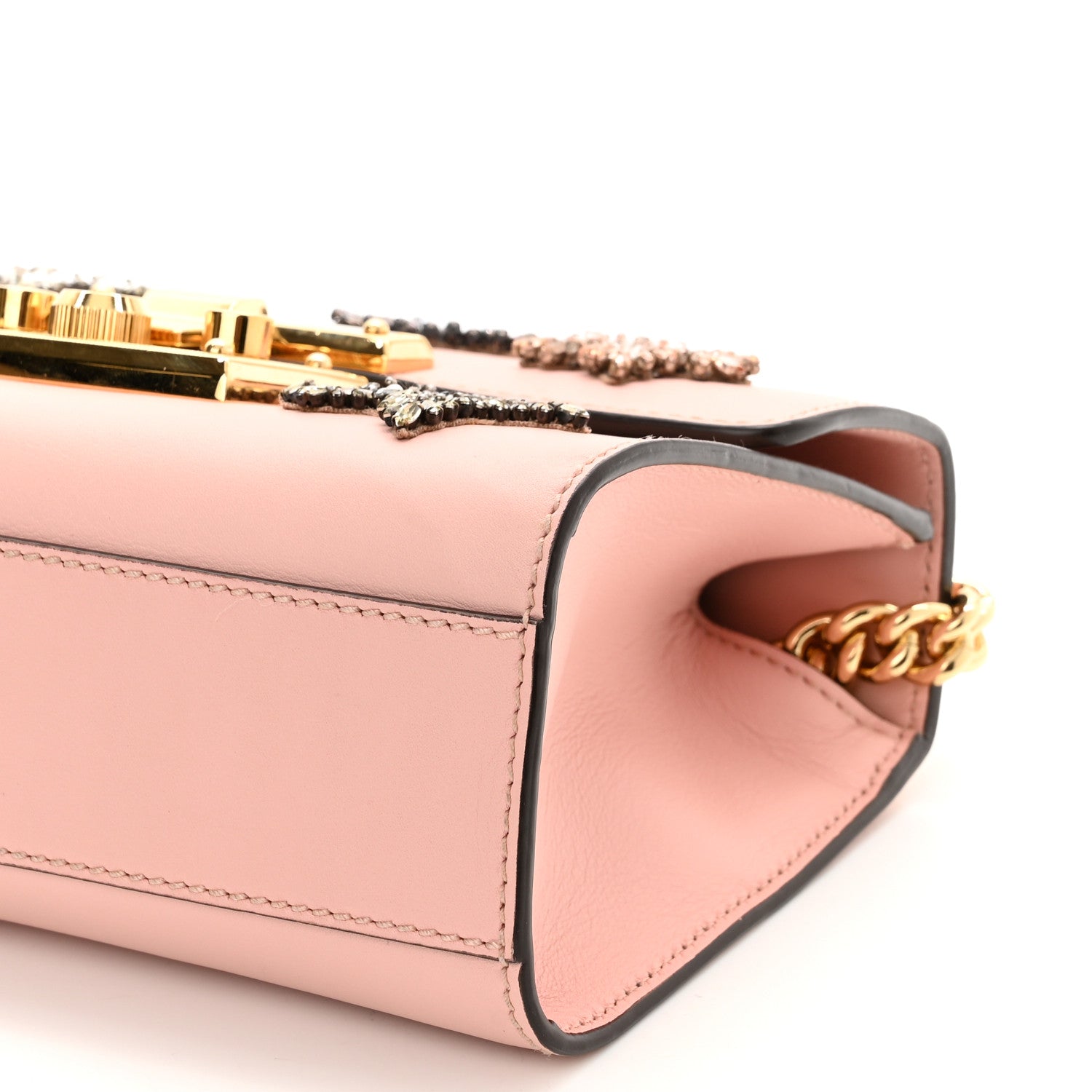 Gucci Calfskin Crystal Star Embroidered Small Padlock Shoulder Bag Perfect Pink Multicolor 9 of 9