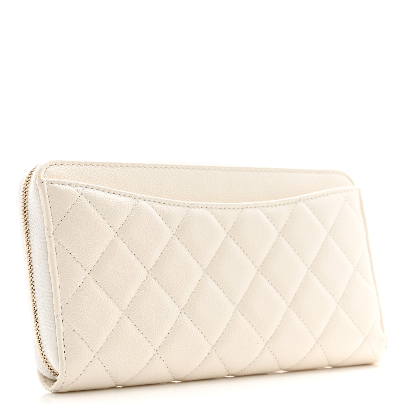 Caviar Quilted Large Gusset Zip Around Wallet White