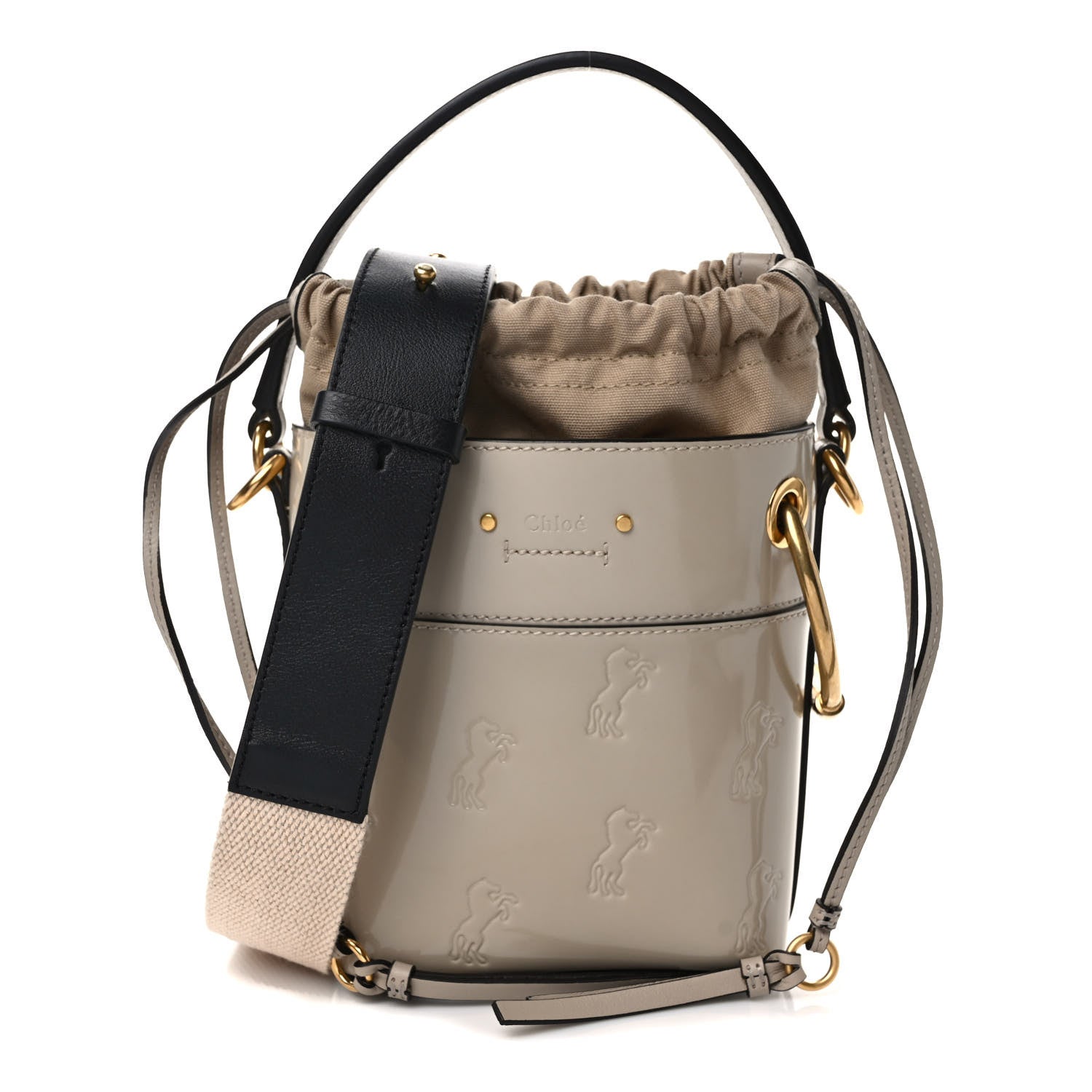 Chloe Patent Calfskin Little Horses Embroidered Mini Roy Bucket Bag Beige 1 of 9