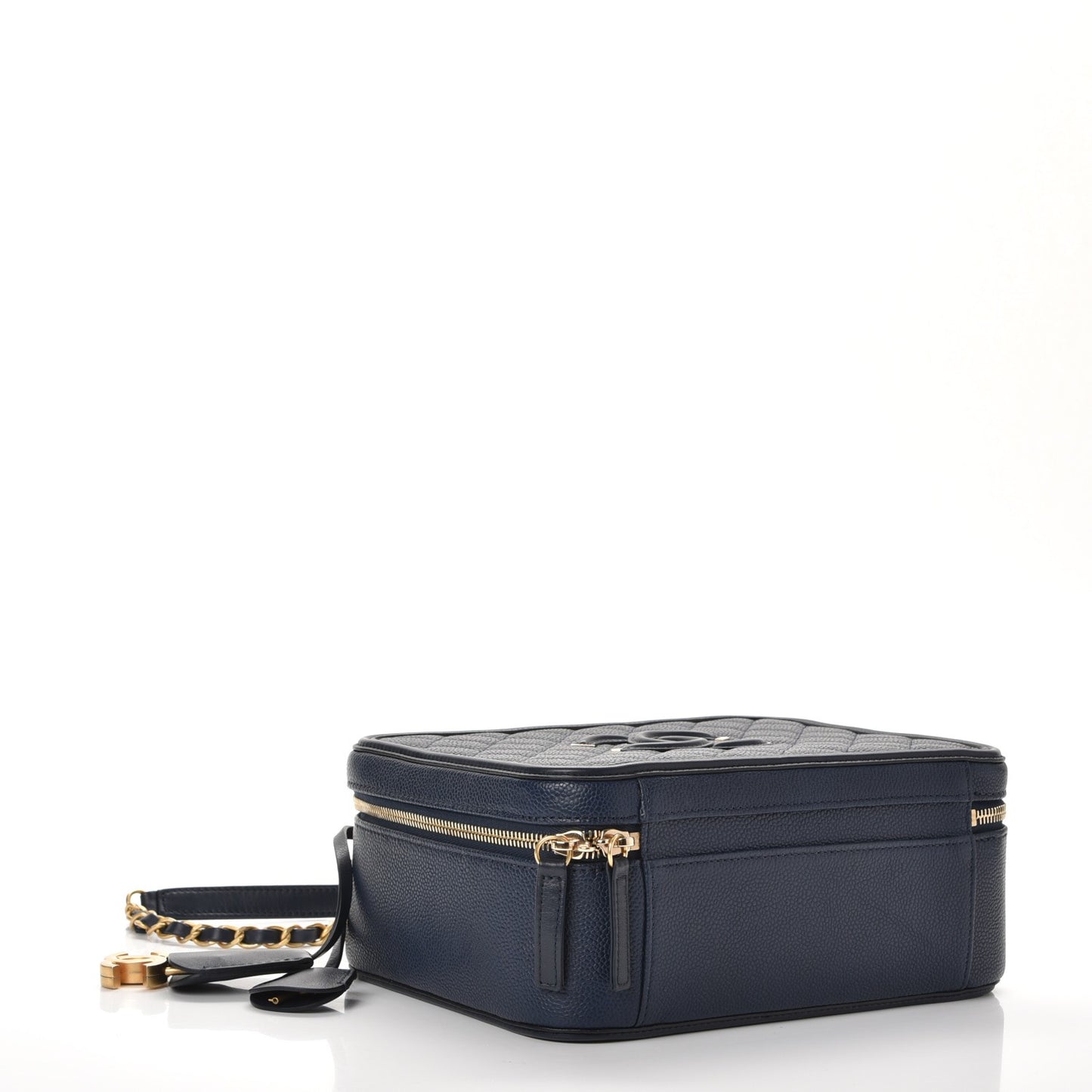 Caviar Quilted Large CC Filigree Vanity Case Navy
