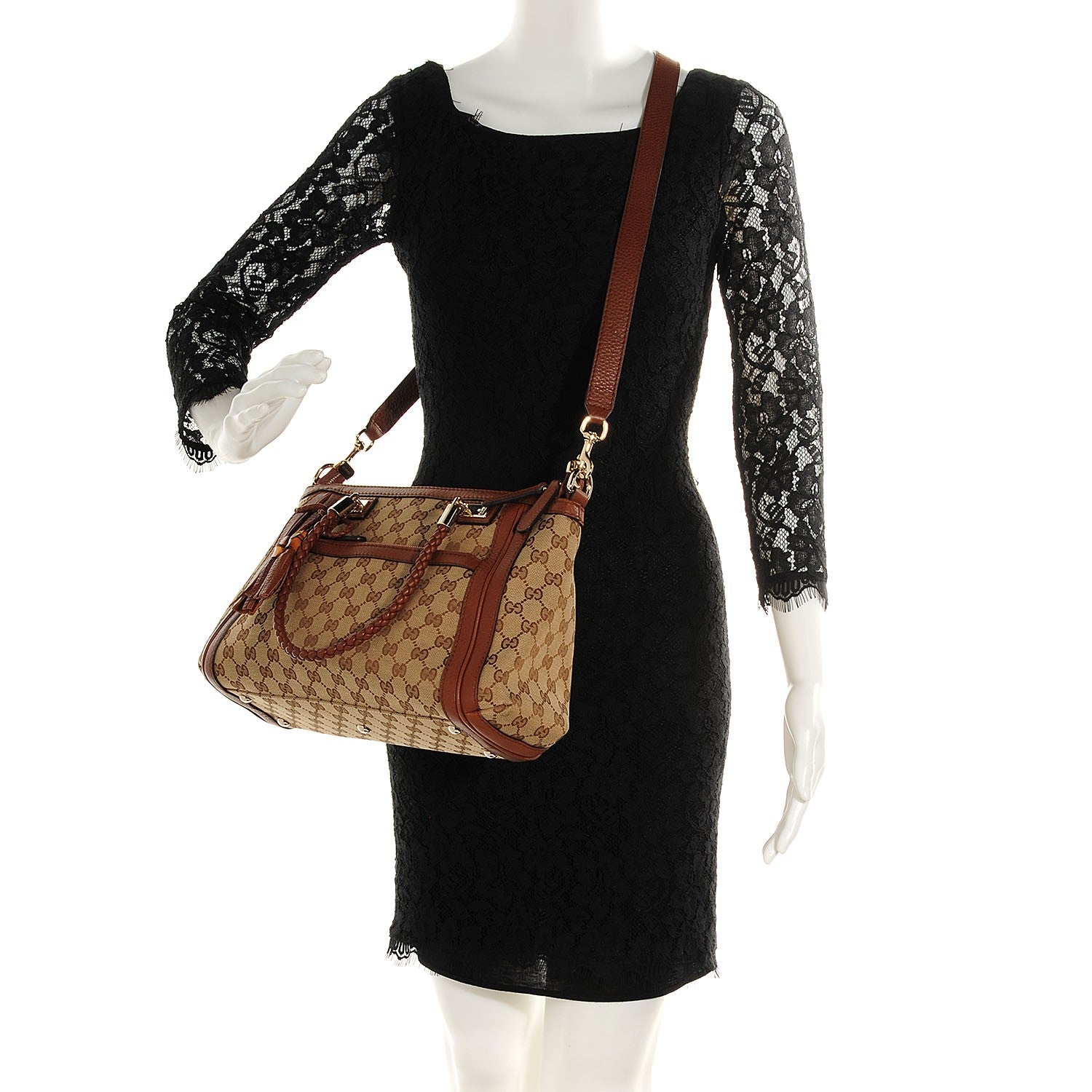 Gucci Monogram Cellarius Calfskin Small Bella Top Handle Bag Beige Ebony Cuir 2 of 9