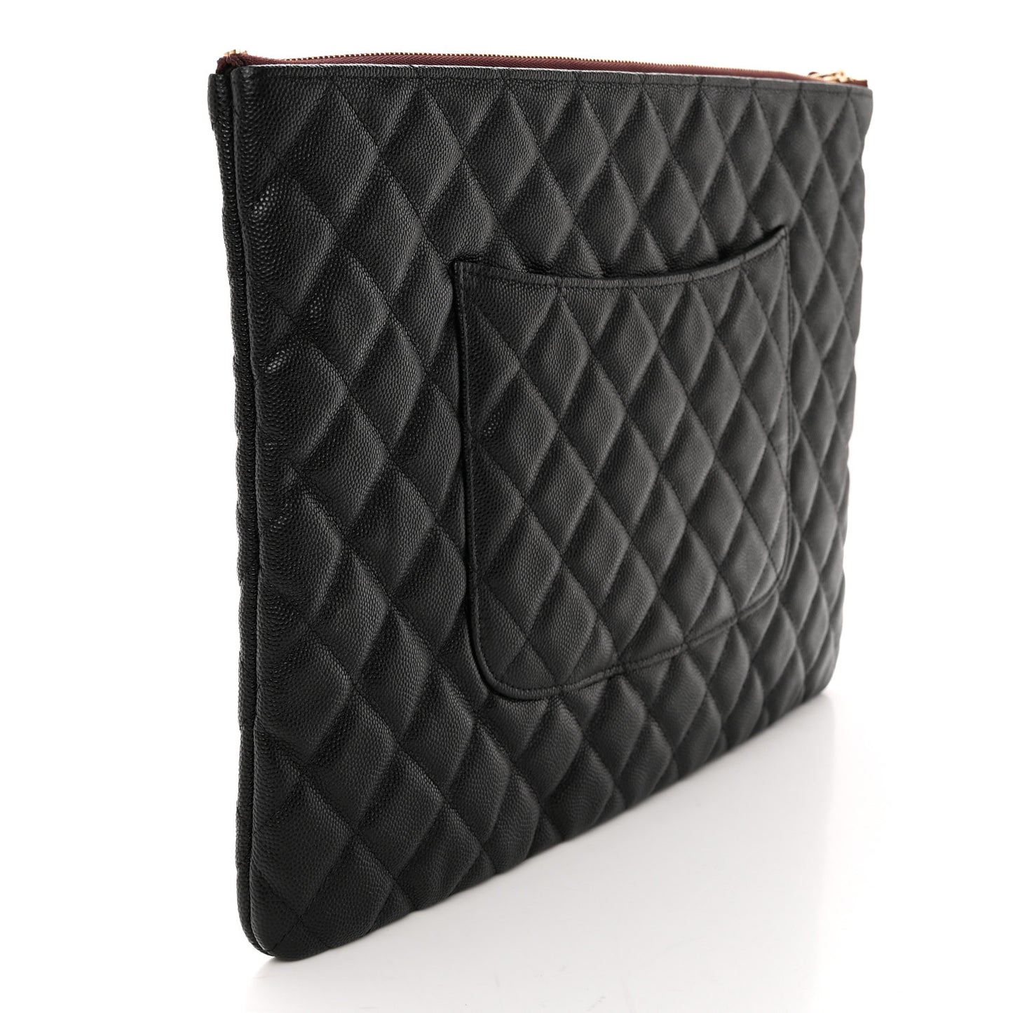 Iridescent Caviar Quilted Large Cosmetic Case Black