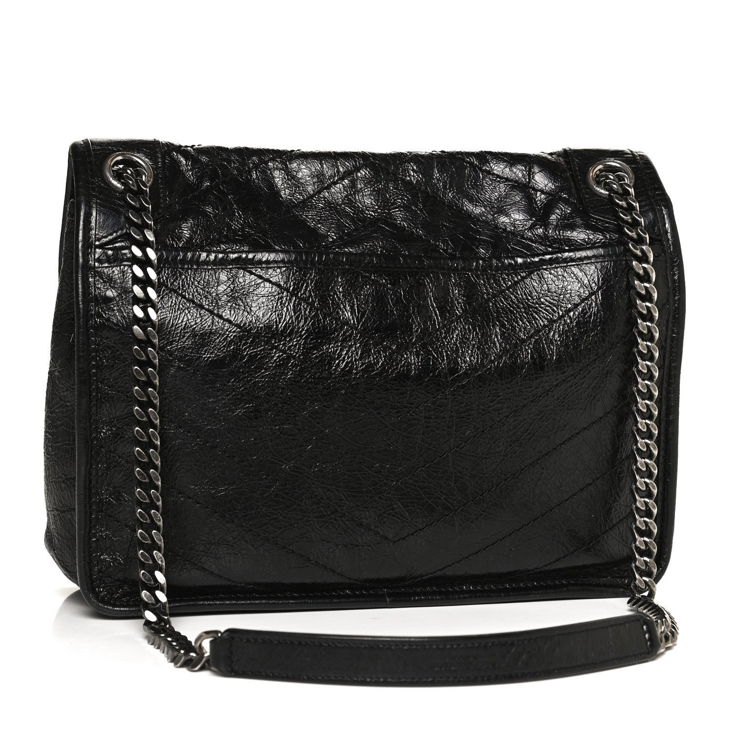 Crinkled Calfskin Matelasse Monogram Medium Niki Chain Satchel Black