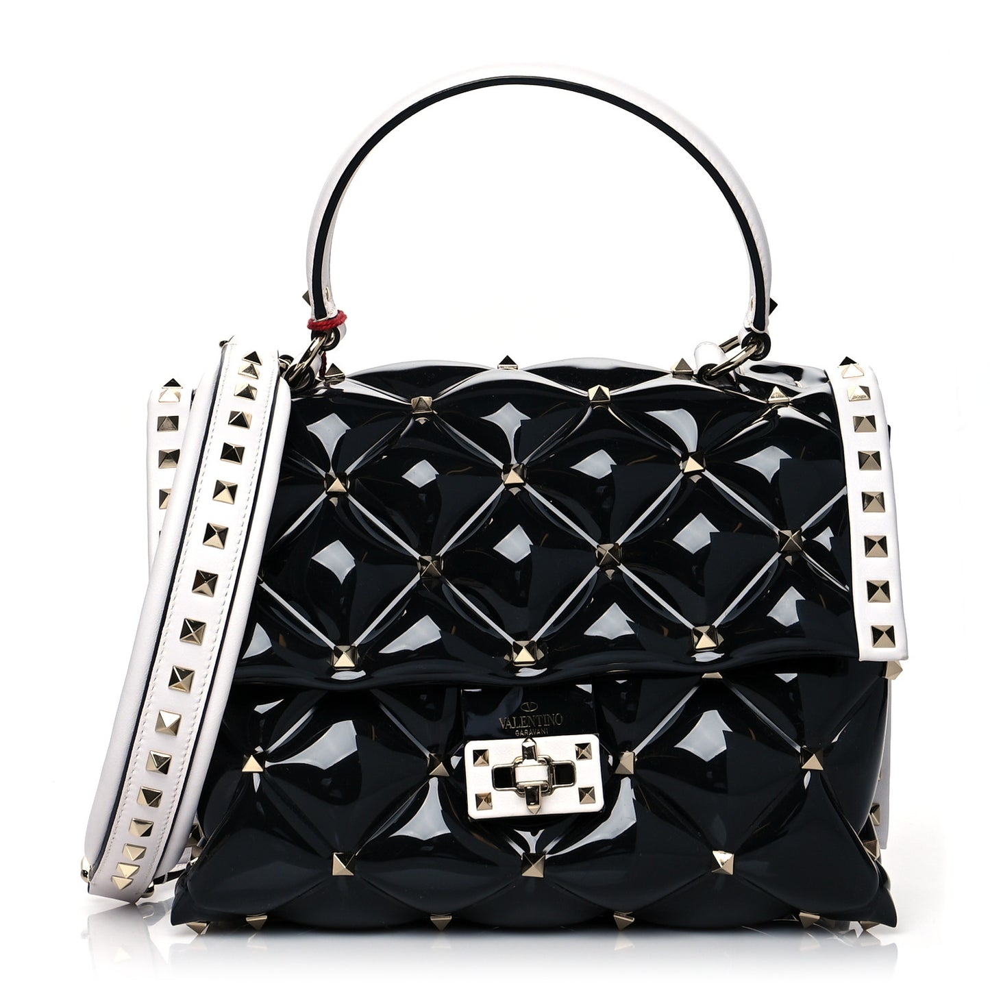 PVC Candystud Top Handle Bag Black White