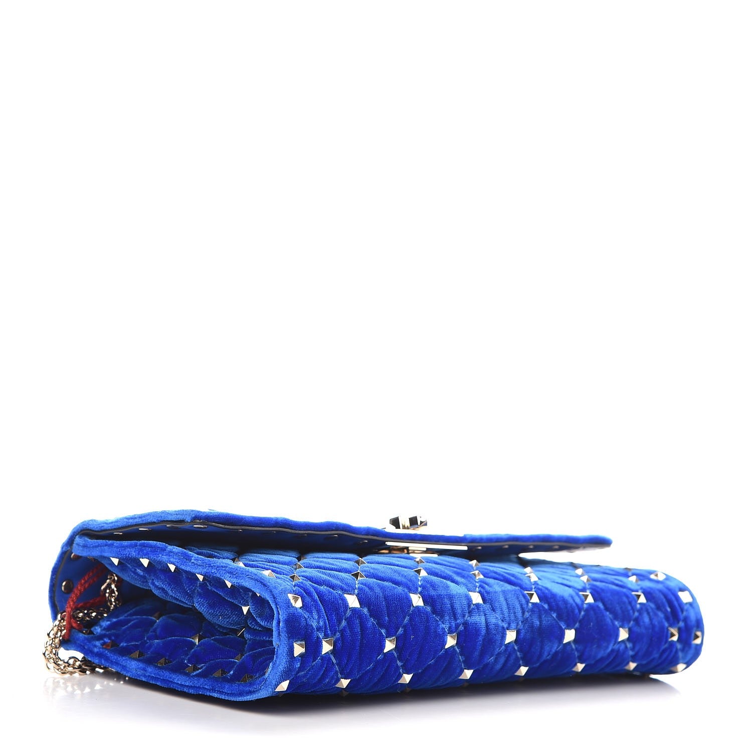 Valentino Garavani Velvet Rockstud Spike Wallet on Chain Acid Blue 4 of 6