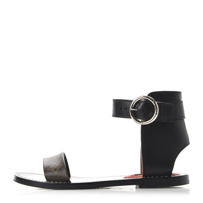 Louis Vuitton Calfskin Monogram Ocean Drive Flat Sandals 36 Black 1 of 13