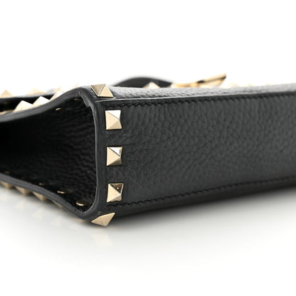 Valentino Garavani VALENTINO GARAVANI Pebbled Calfskin Medium Rockstud Flip Lock Crossbody Bag Black 8 of 10