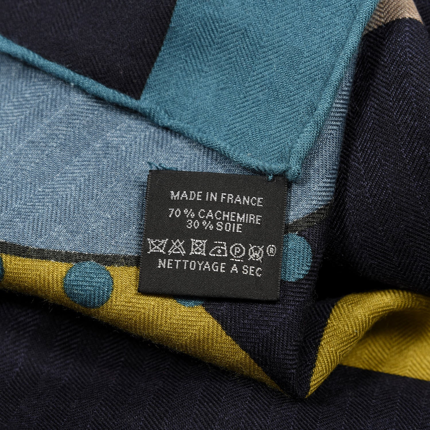 Hermes Cashmere Silk Rocabar Shawl 140 Bleu Canard Marine Jaune 3 of 3