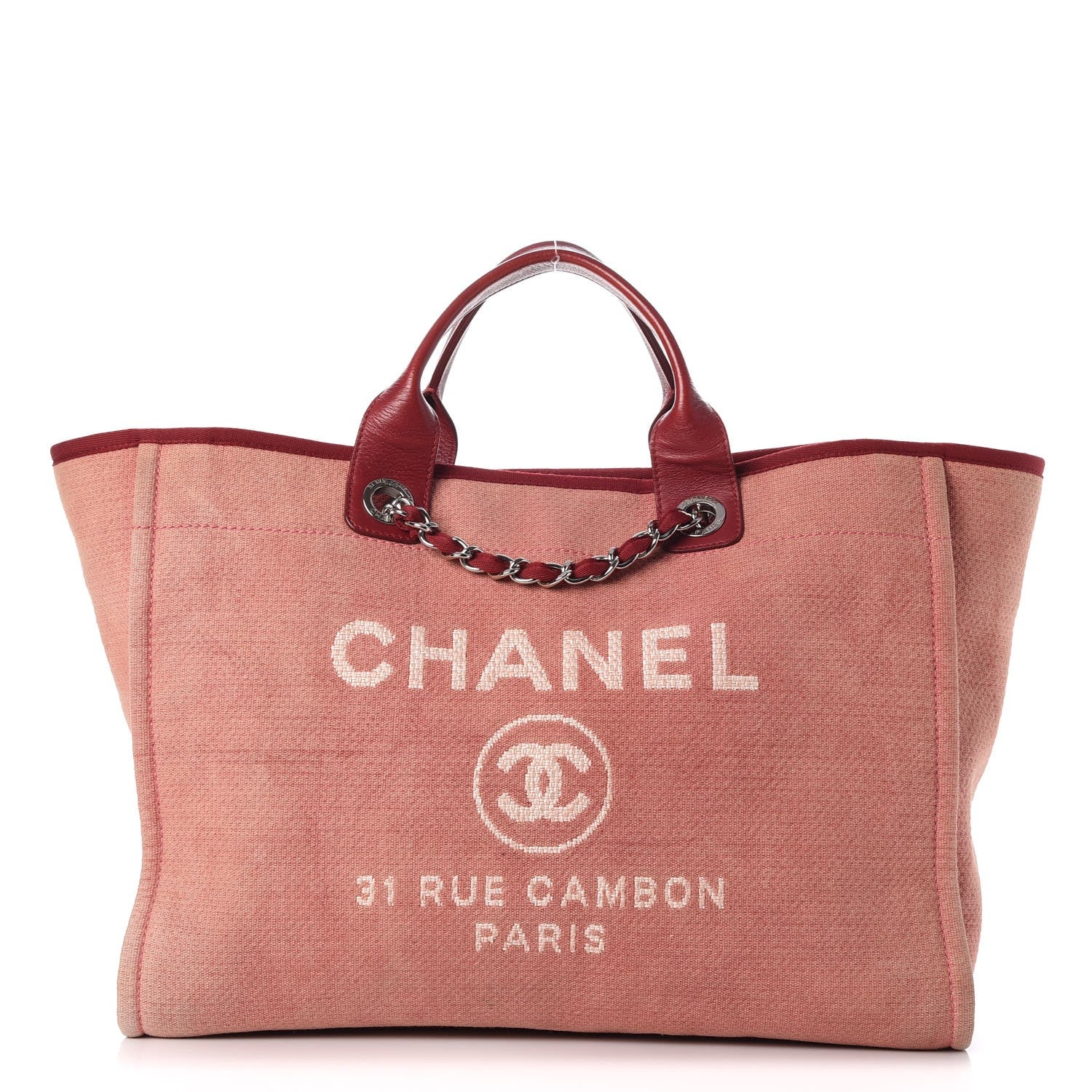 Chanel Canvas Large Deauville Tote Red 1 of 11