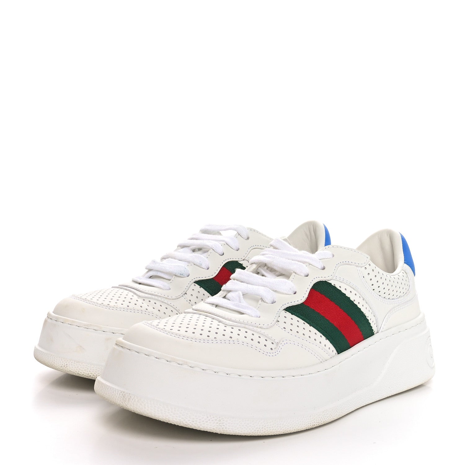 Gucci Calfskin Web Perforated Womens Platform 55mm Sneakers 38.5 White Bright Splash 4 of 10