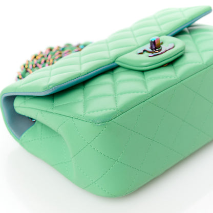 Chanel Lambskin Quilted Mini Rectangular Flap Green Blue 12 of 14