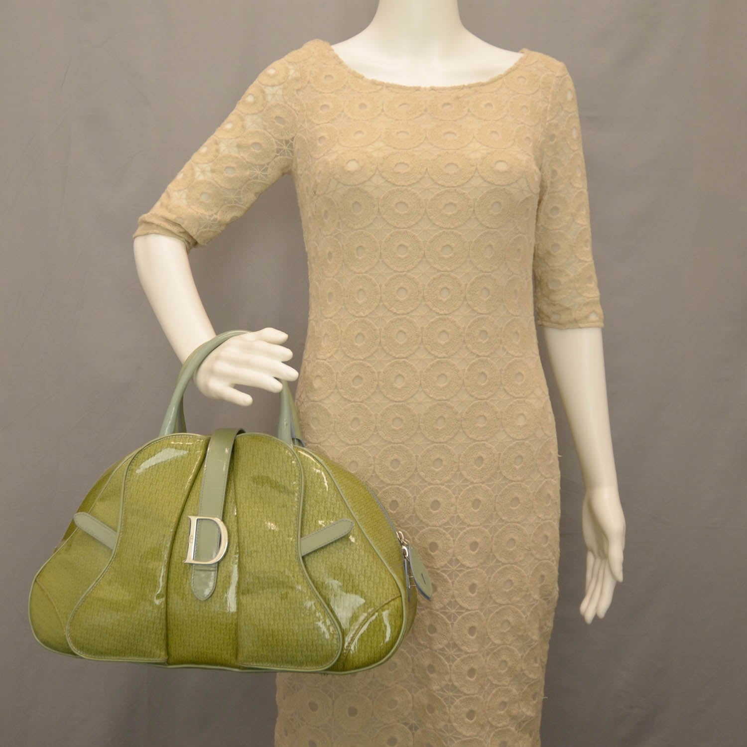 Christian Dior Patent Saddle Bowler Green 2 of 7