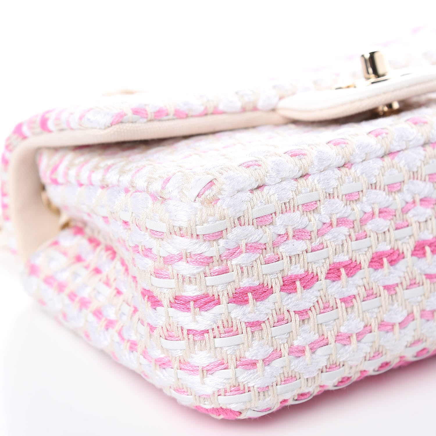 Chanel Lambskin Cotton Woven Mini Flap Pink White 9 of 10
