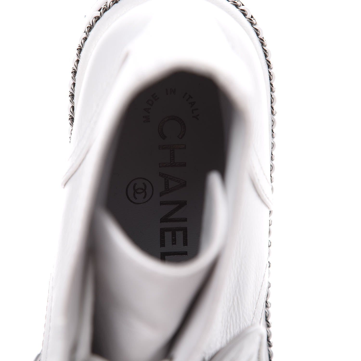 Chanel Crackled Calfskin Pearl Chain CC Combat Short Boots 36.5 White 6 of 8