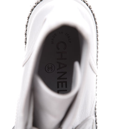Chanel Crackled Calfskin Pearl Chain CC Combat Short Boots 36.5 White 6 of 8