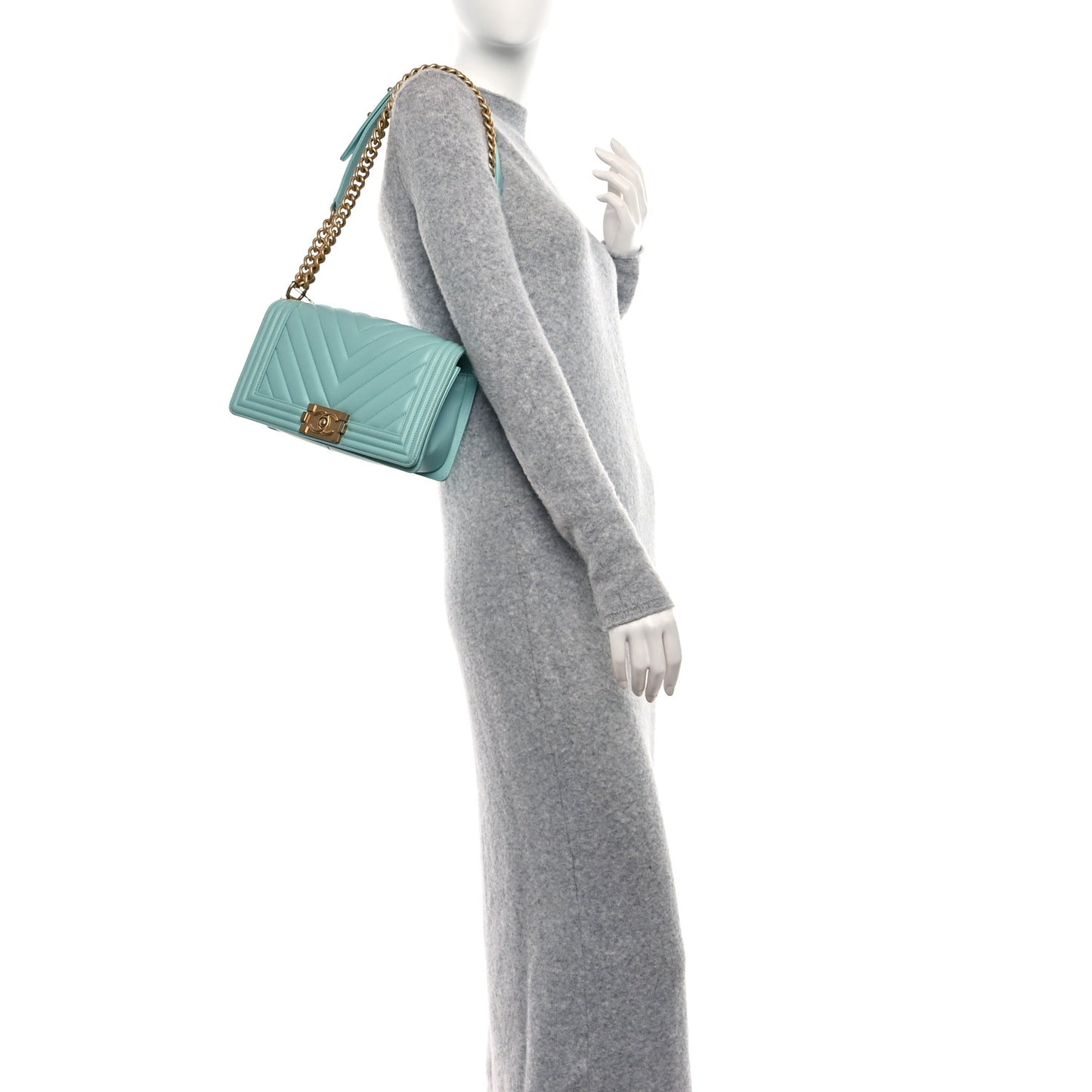 Lambskin Chevron Quilted Medium Boy Flap Turquoise