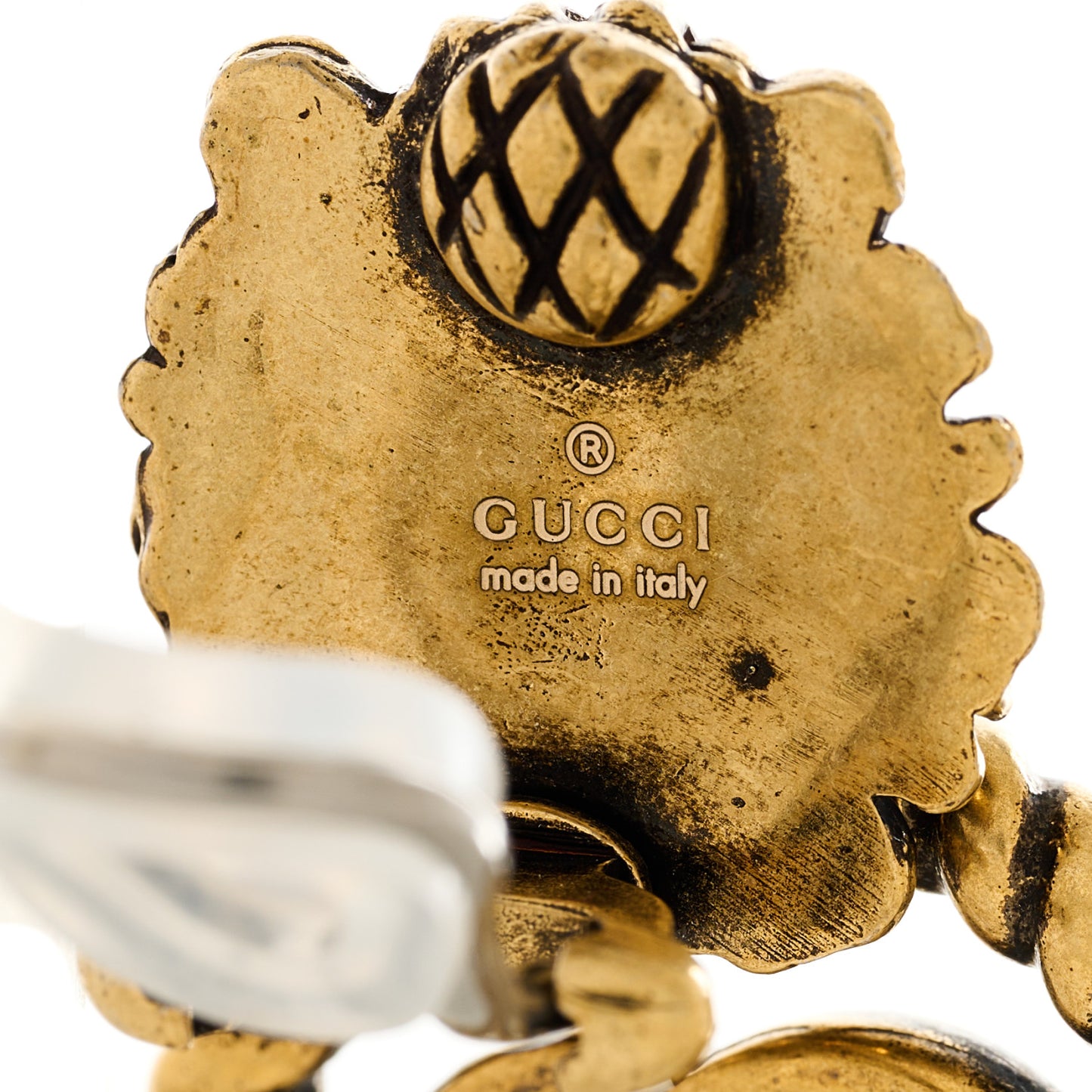 Metal Double G Lion Head Clip On Earrings Aged Gold
