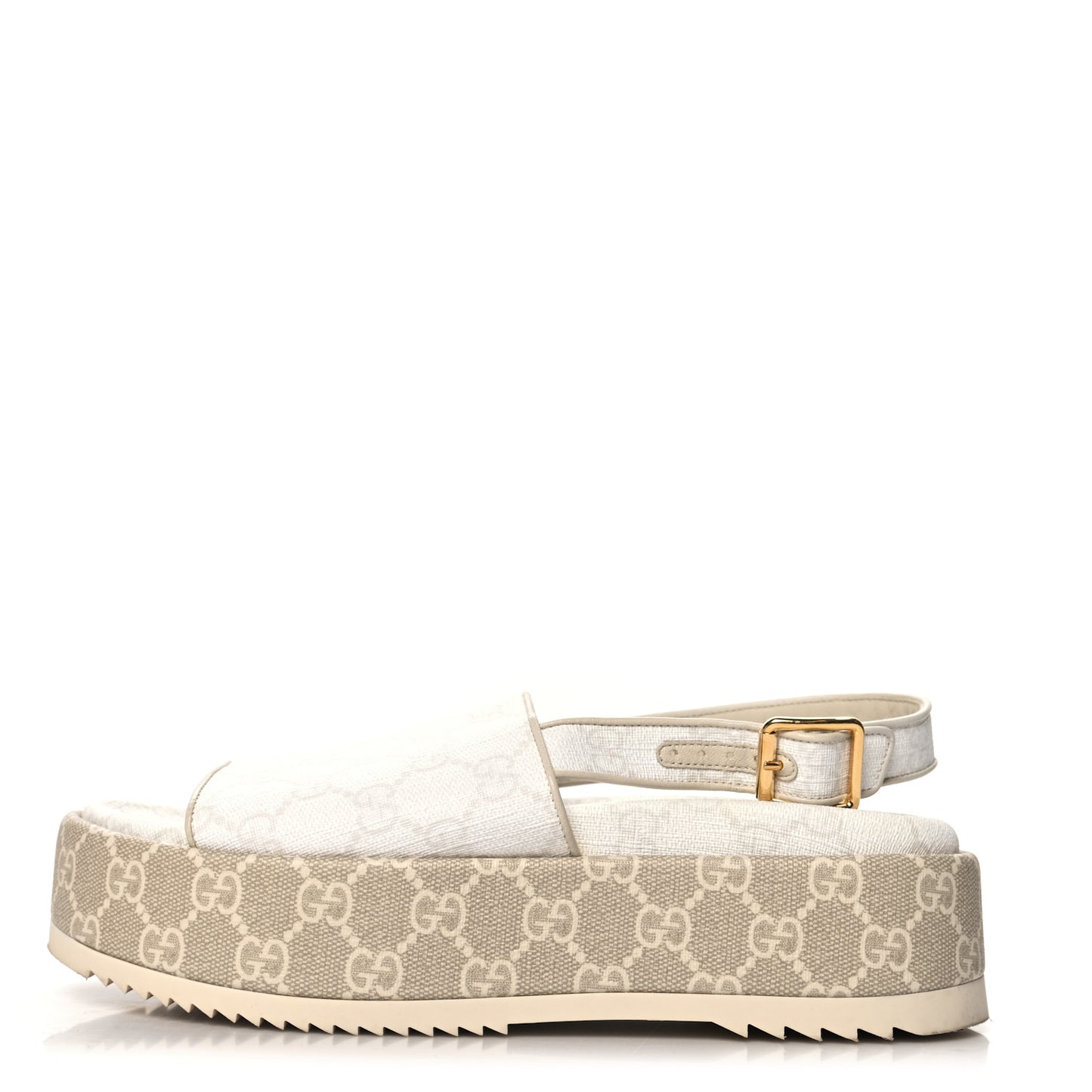 GG Supreme Monogram Granada Kid Angelina Platform 35mm Slingback Sandals 37.5 White Mystic White
