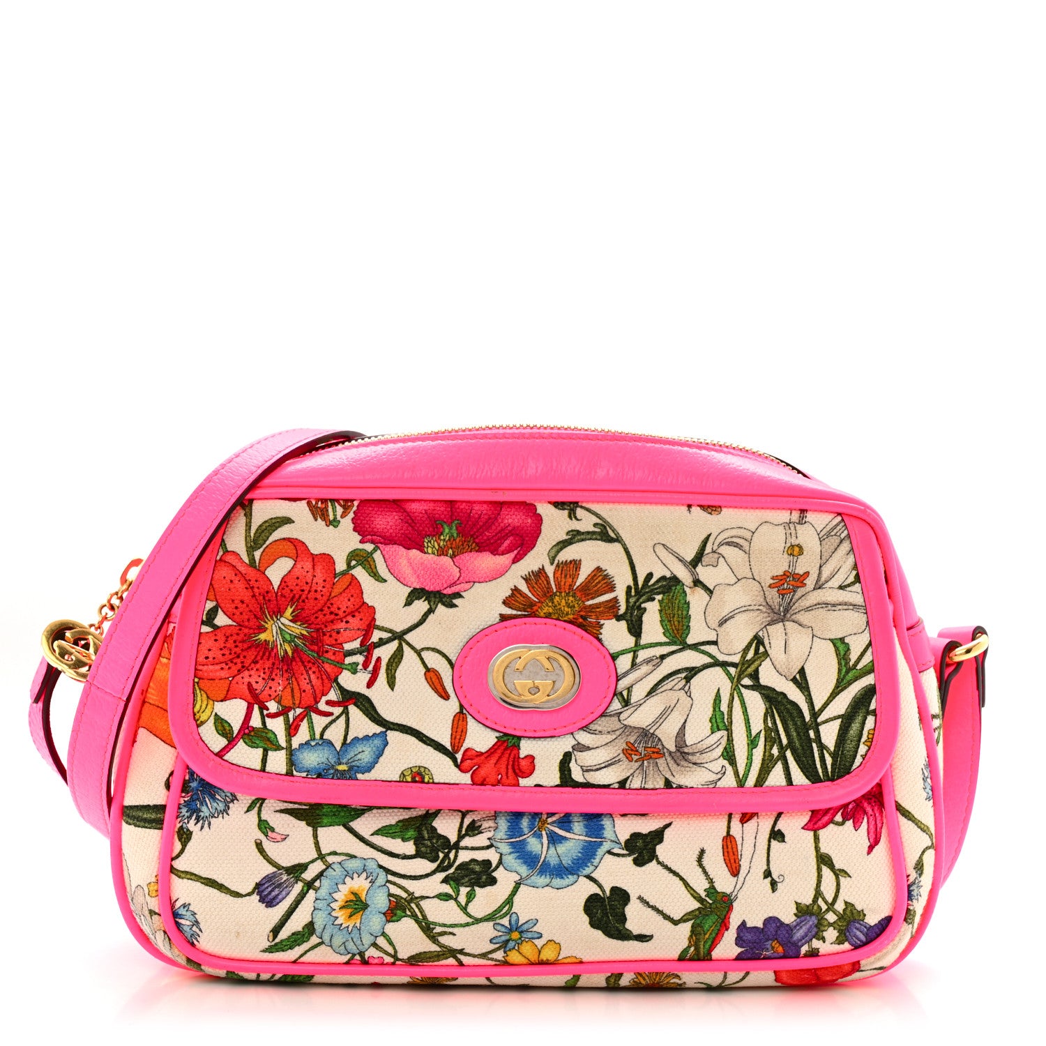 Gucci Canvas Flora Floral Shoulder Bag White Fuchsia Fluo 1 of 14