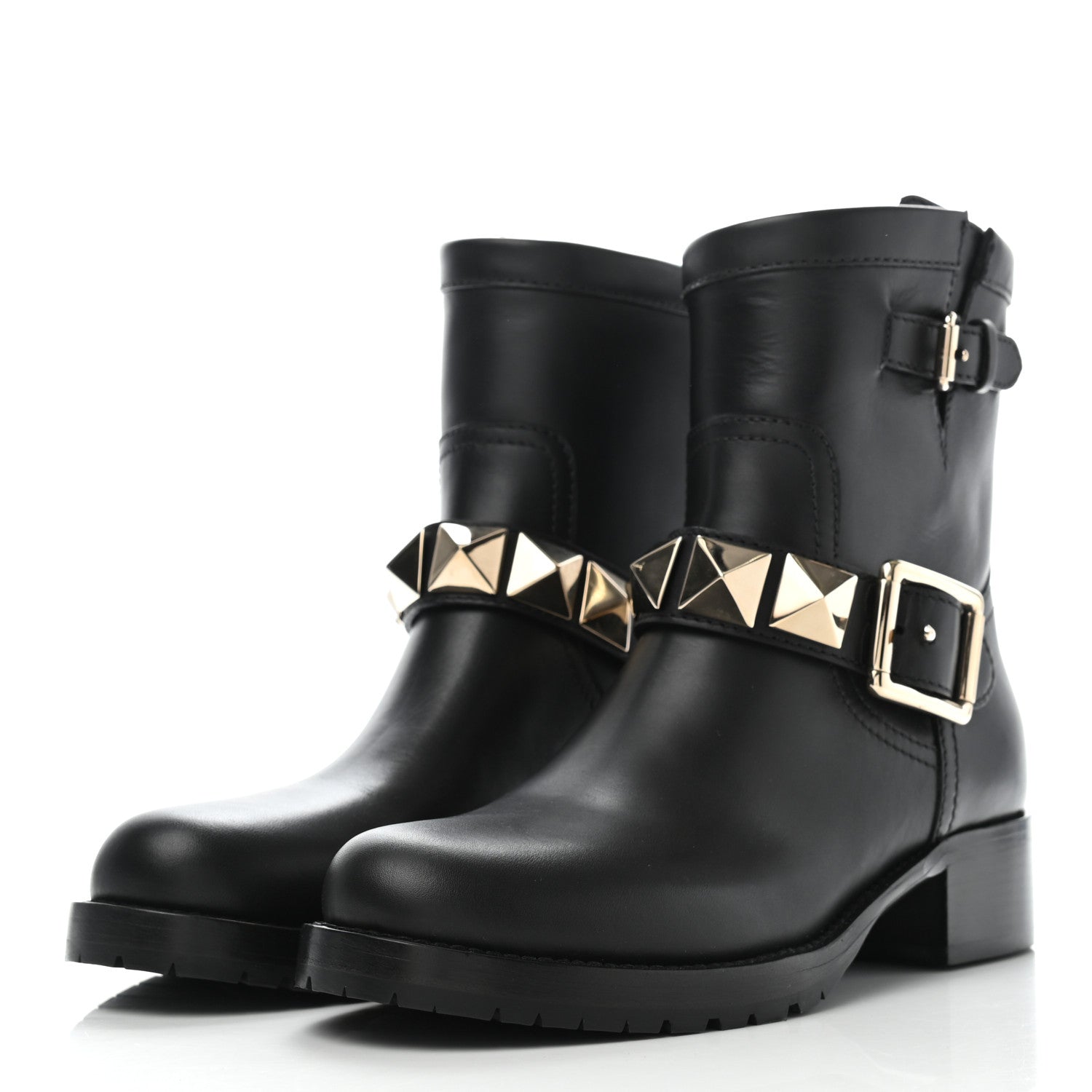 Valentino Garavani Calfskin Lock Studded 30mm Biker Boots 36.5 Black 3 of 10