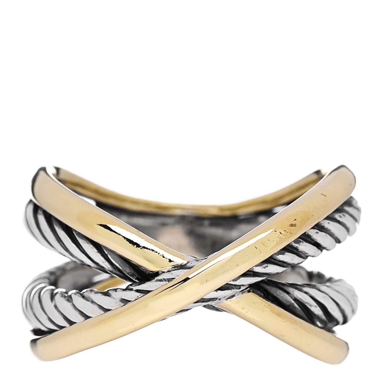 David Yurman Sterling Silver 18K Yellow Gold Crossover Ring 51 5.75 1 of 4