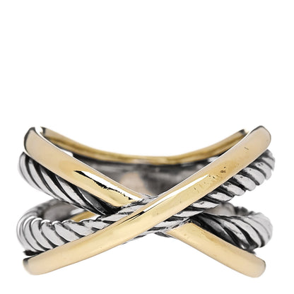 David Yurman Sterling Silver 18K Yellow Gold Crossover Ring 51 5.75 1 of 4