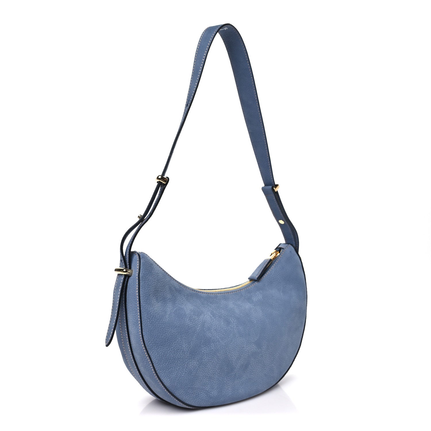 Prada Nubuck Small Arque Shoulder Bag Aviation Blue 3 of 9