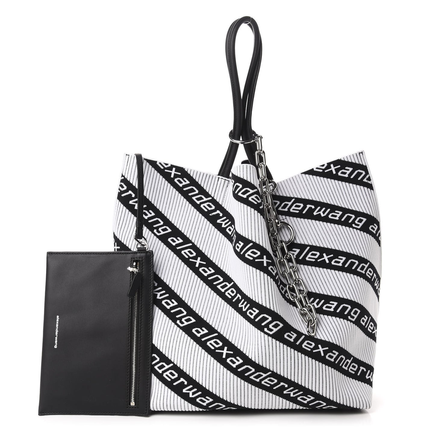 Knit Jacquard Diagonal Logo Roxy Tote White Black