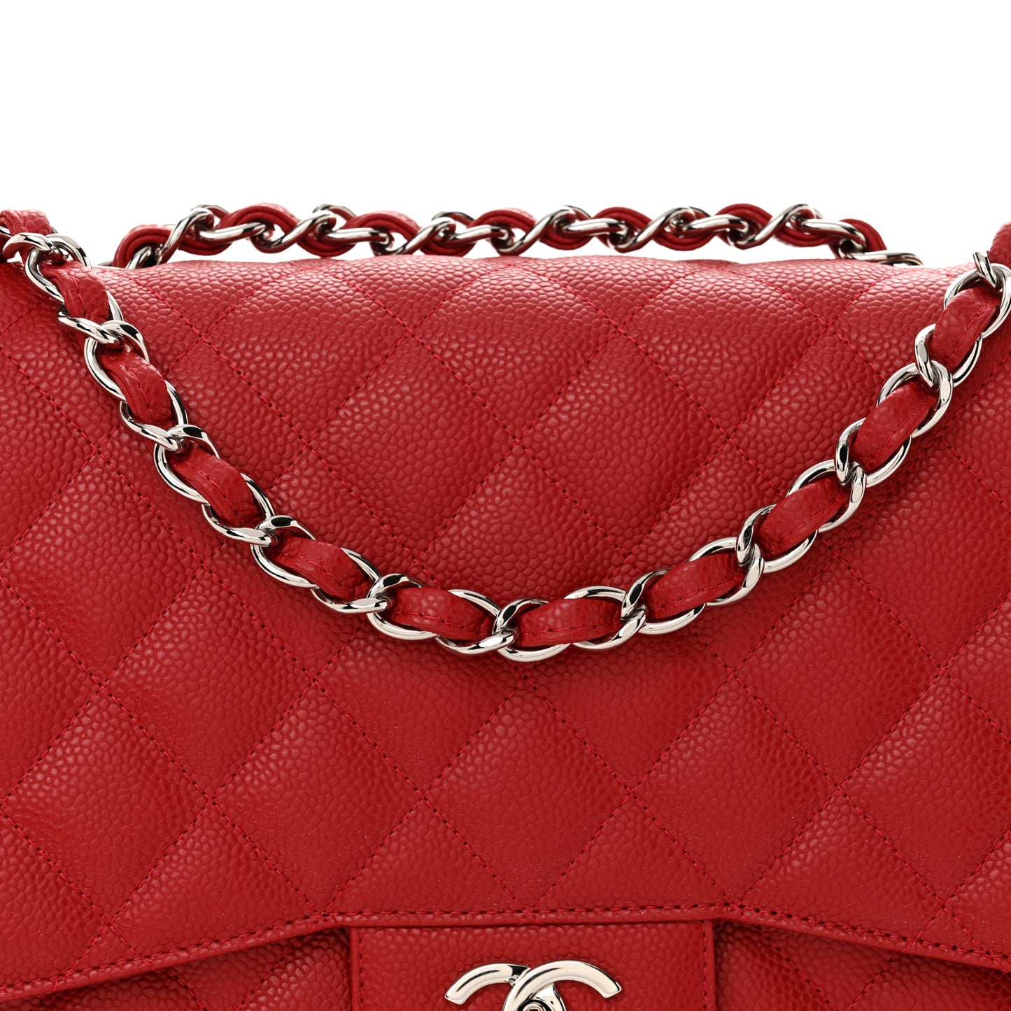 Caviar Quilted Jumbo Single Flap Red