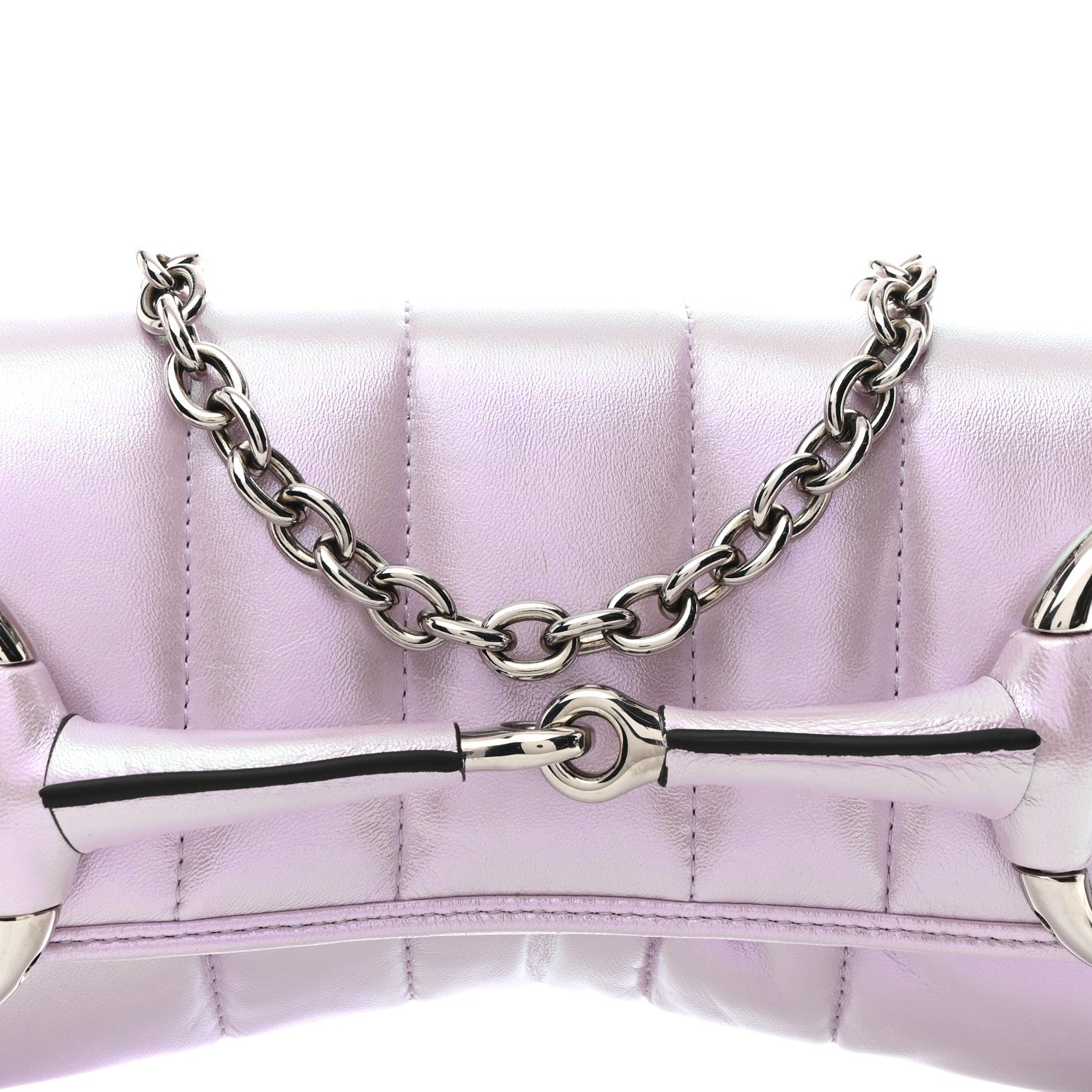 Gucci Iridescent Nappa Vertical Matelasse Medium Maxi Horsebit Chain Shoulder Bag Escape Pink 8 of 10