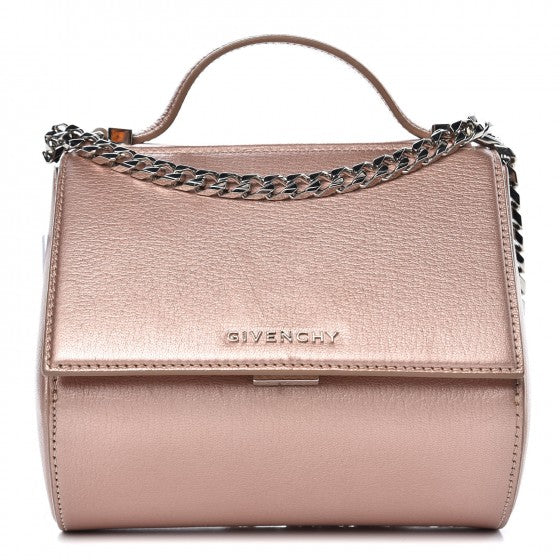 Metallic Calfskin Mini Pandora Box Chain Crossbody Bag Light Pink