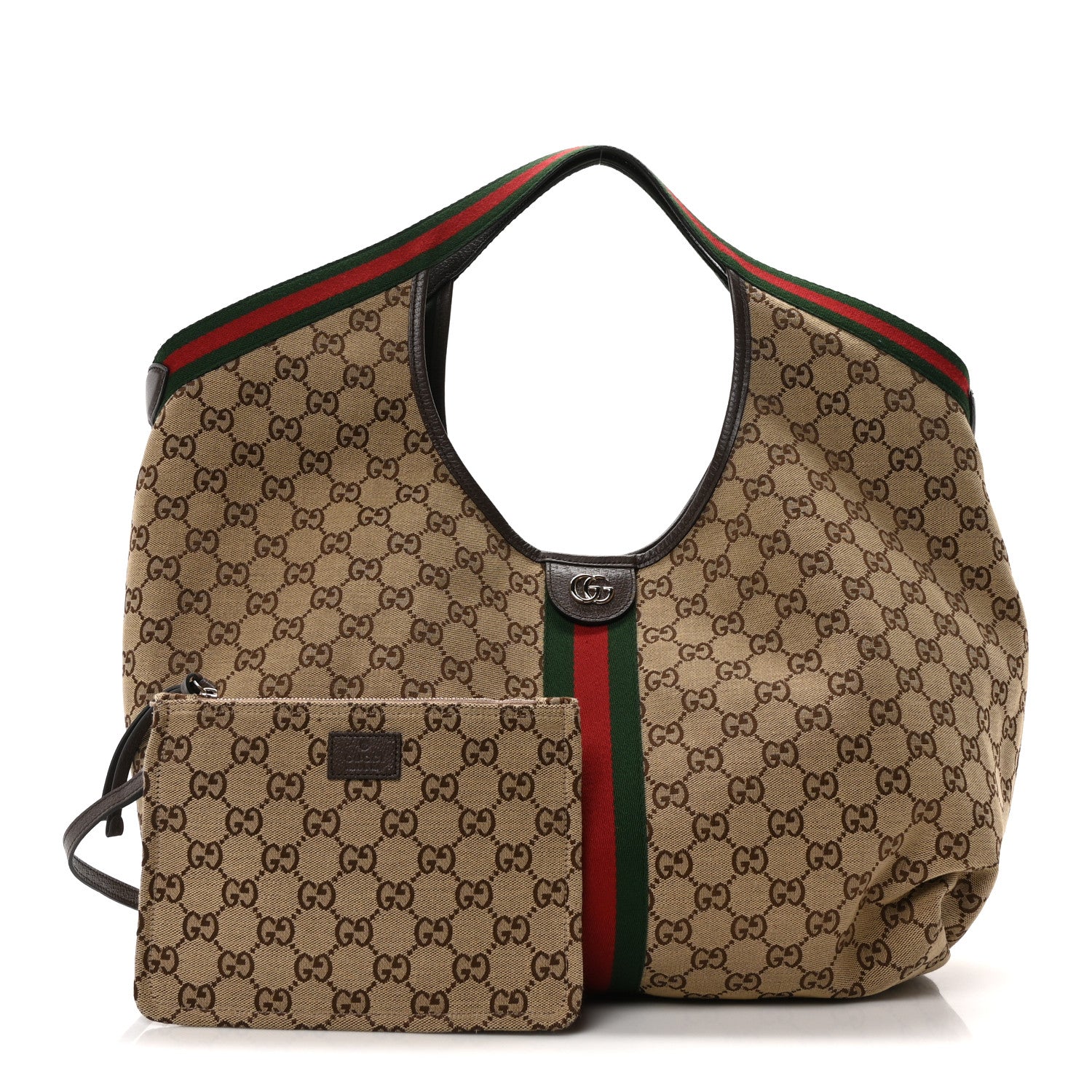 Gucci GG Monogram Web Large Giglio Tote Beige Brown 3 of 10