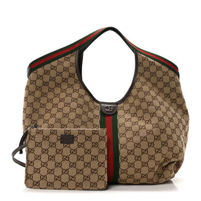 Gucci GG Monogram Web Large Giglio Tote Beige Brown 3 of 10