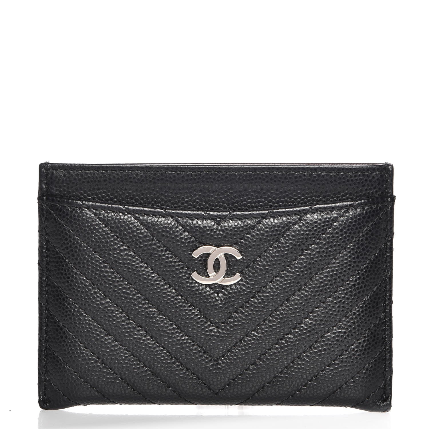 Chanel Caviar Chevron Quilted Card Holder Black 1 of 9