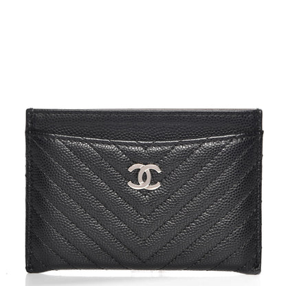 Chanel Caviar Chevron Quilted Card Holder Black 1 of 9