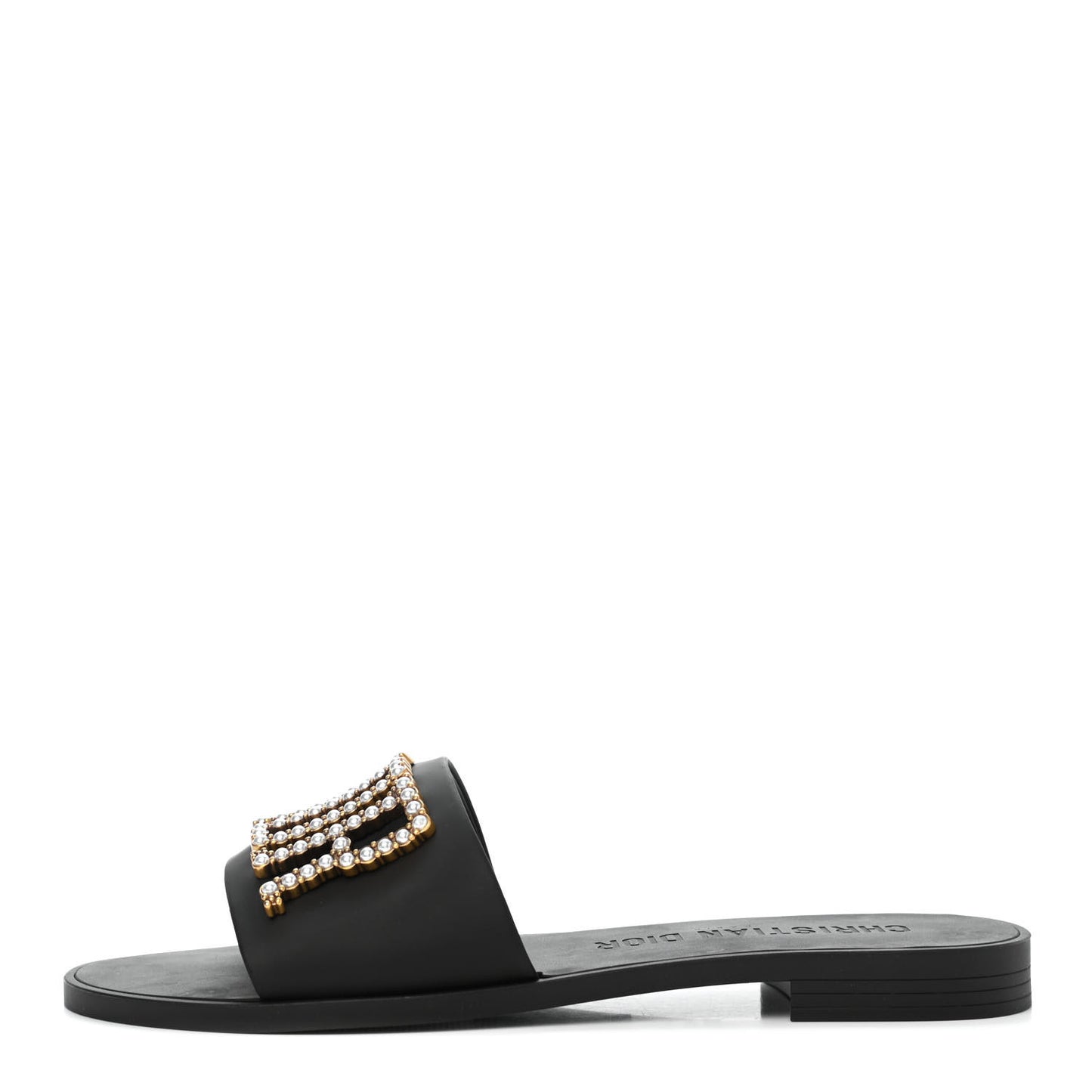 Matte Calfskin Pearl Dio(r)evolution Slide Sandals 39 Black