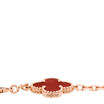 Van Cleef & Arpels 18K Rose Gold Carnelian 5 Motifs Guilloche Vintage Alhambra Bracelet 5 of 6