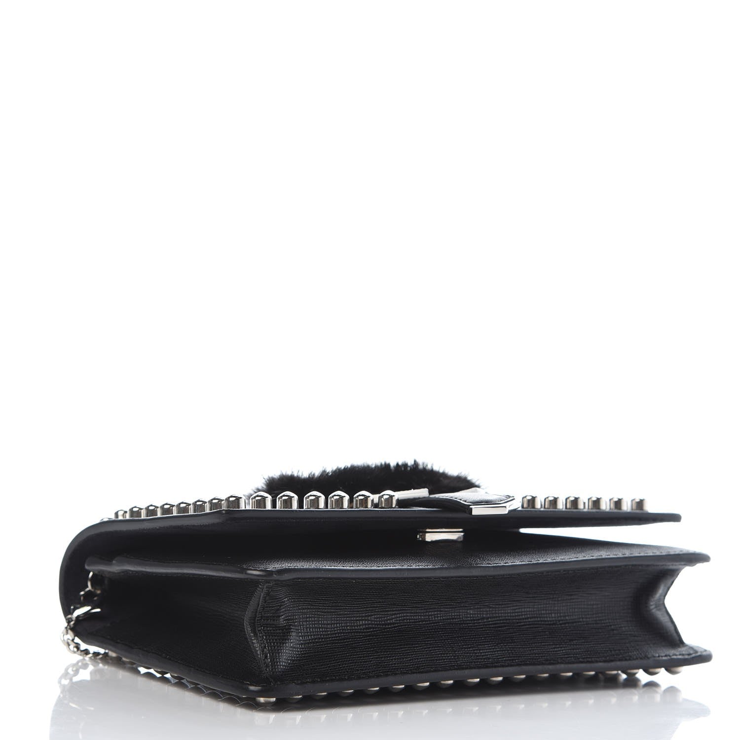 Fendi Vitello Elite Mink Fur Studded Karlito Tube Wallet on Chain Black 4 of 7