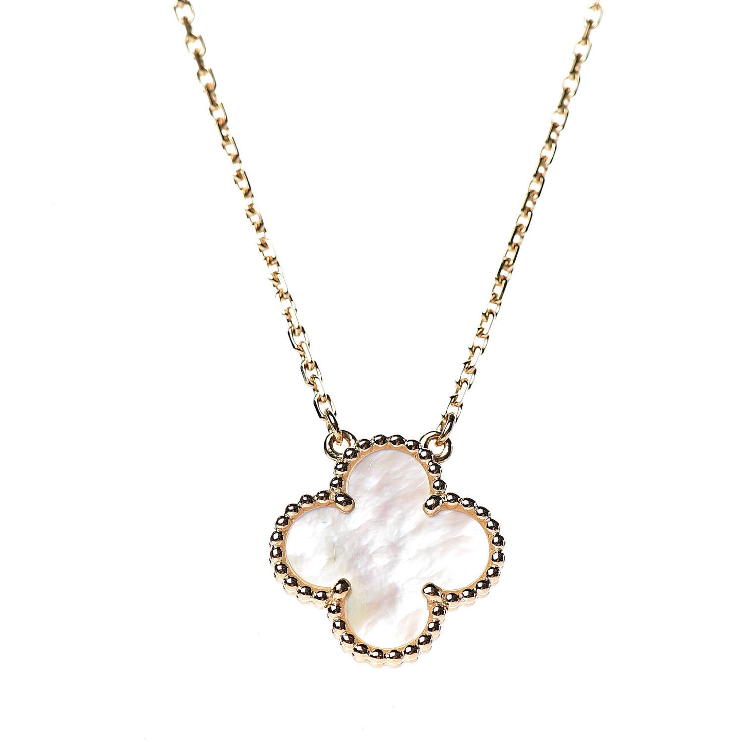 18K Yellow Gold Mother of Pearl Vintage Alhambra Pendant Necklace