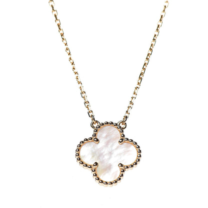 Van Cleef & Arpels 18K Yellow Gold Mother of Pearl Vintage Alhambra Pendant Necklace 4 of 8