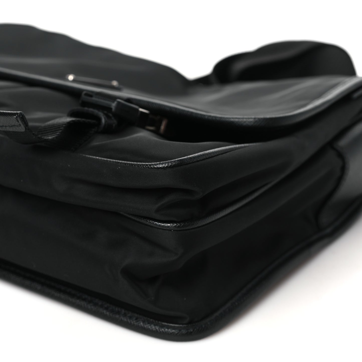 Tessuto Nylon Saffiano Large Double Snap Buckle Messenger Bag Black