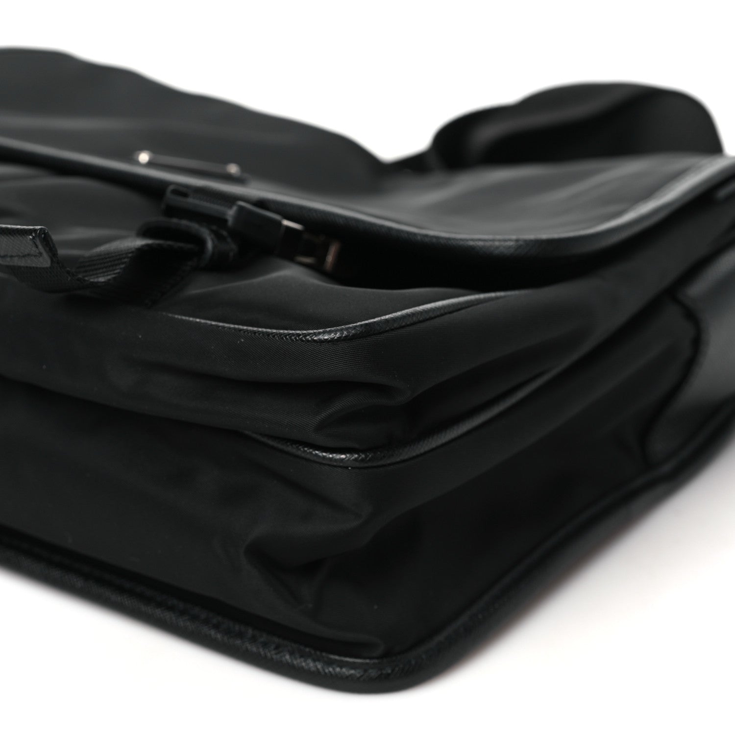Prada Tessuto Nylon Saffiano Large Double Snap Buckle Messenger Bag Black 10 of 10