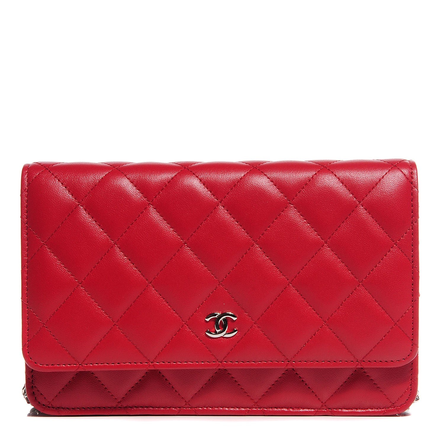 Chanel Lambskin Quilted Wallet On Chain WOC Red 1 of 9